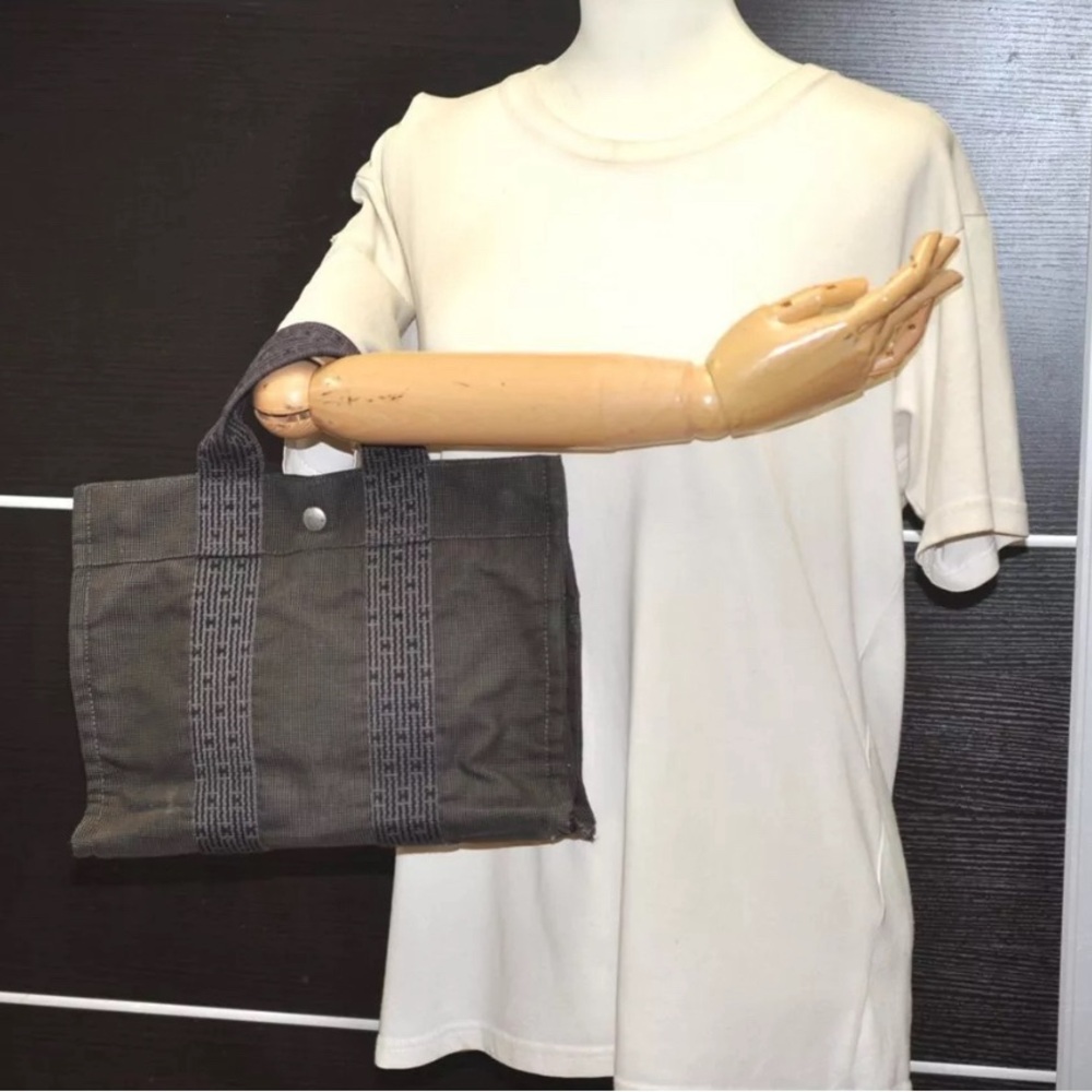 Authentic HERMES Her Line PM Vintage Hand Tote Bag Nylon Black
